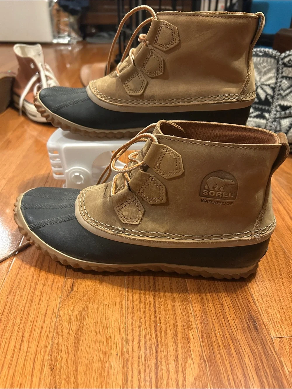 Sorel Women’s Tan and Black Waterproof Duck Boots